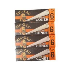 Pack of 4 Zig‑Zag Ultra Thin 1¼ Size Cones 6‑ per box • Pre‑Rolled Cones